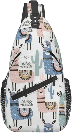 Tropical Cactus Animal Lama Print Sling Bag Crossbody Backpack For Women Men Hiking Travel Over The Shoulder Multipurpose Bag
