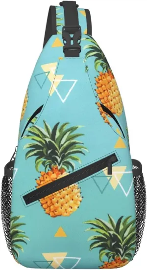 Tropical Fruit Pineapple Print Sling Bag Crossbody Backpack For Women Men Hiking Travel Over The Shoulder Multipurpose Bag