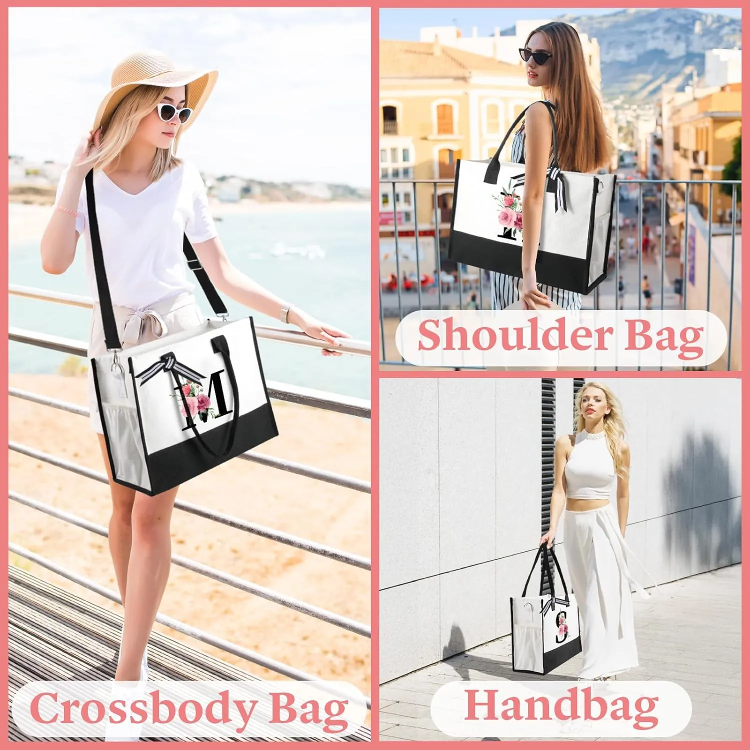 TRSODD Birthday Gifts for Women Mothers Day Gifts for Mom Wife Grandma Daughter Sister Teacher Initial Tote Bag and Makeup Bag