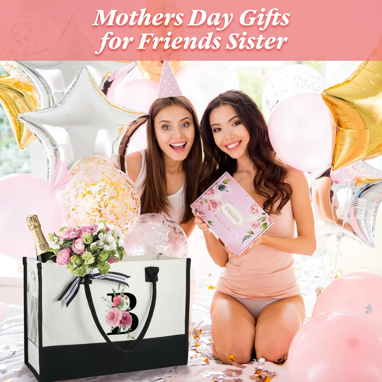 TRSODD Birthday Gifts for Women Mothers Day Gifts for Mom Wife Grandma Daughter Sister Teacher Initial Tote Bag and Makeup Bag