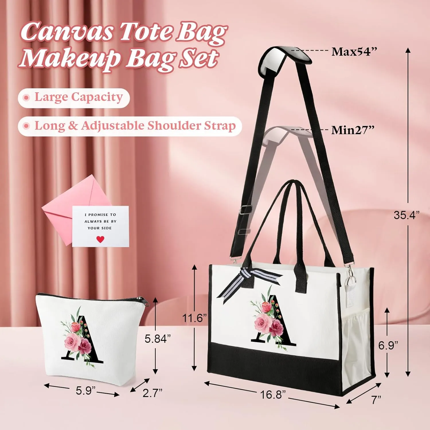 TRSODD Birthday Gifts for Women Mothers Day Gifts for Mom Wife Grandma Daughter Sister Teacher Initial Tote Bag and Makeup Bag
