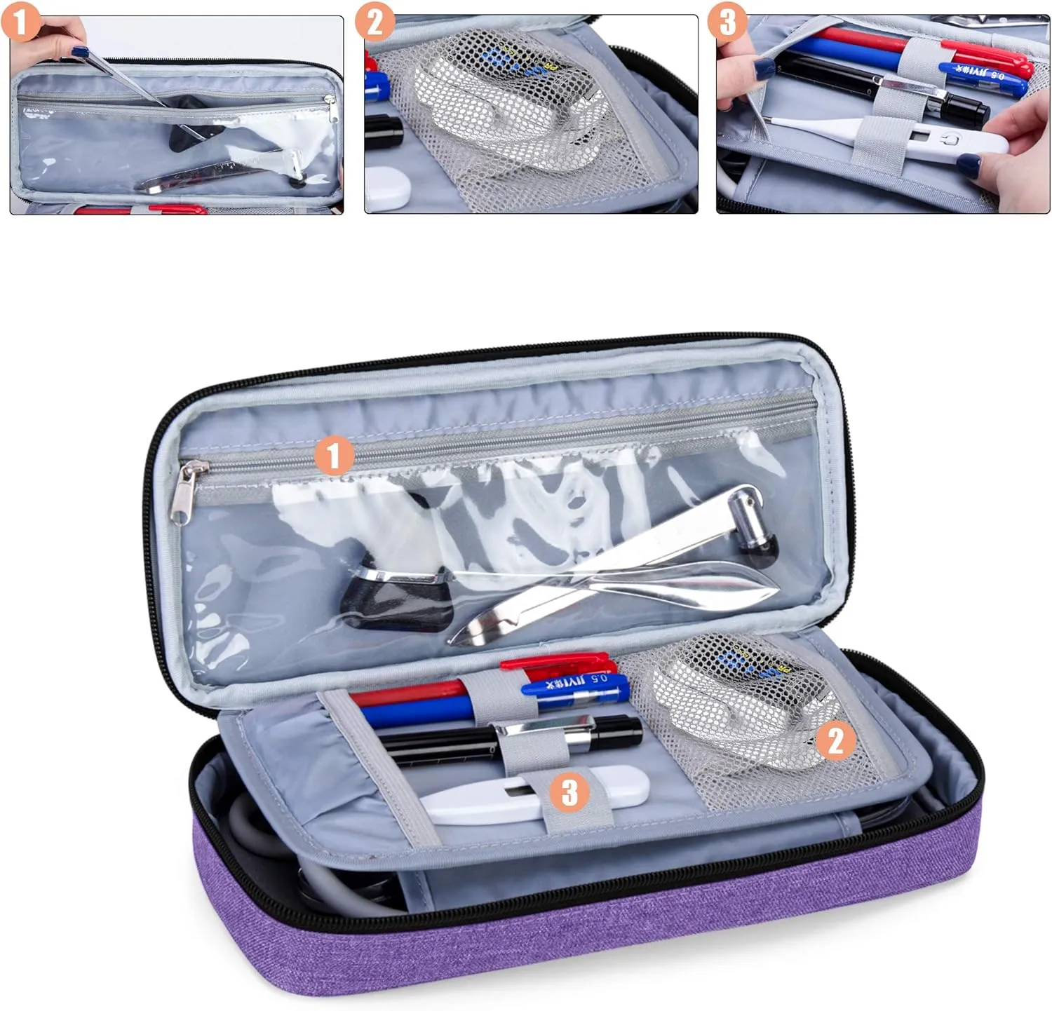 Trunab Stethoscope Case with Inner Divider, Stethoscope Carrying Case Compatible with 3M Littmann/MDF/ADC and Extra Accessories for Nurses, Pediatric Doctor or Medical Students,Purple (Patent Design)