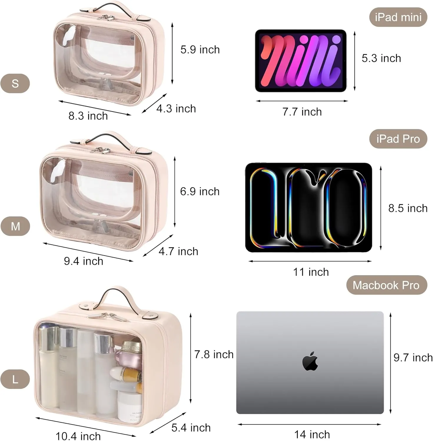 TSA Approved Clear Toiletry Bag, Leather Waterproof Travel Makeup Bag for Women, Portable Transparent Cosmetic Case with Double Layer 4 Compartments Zipper (Pink, Small)