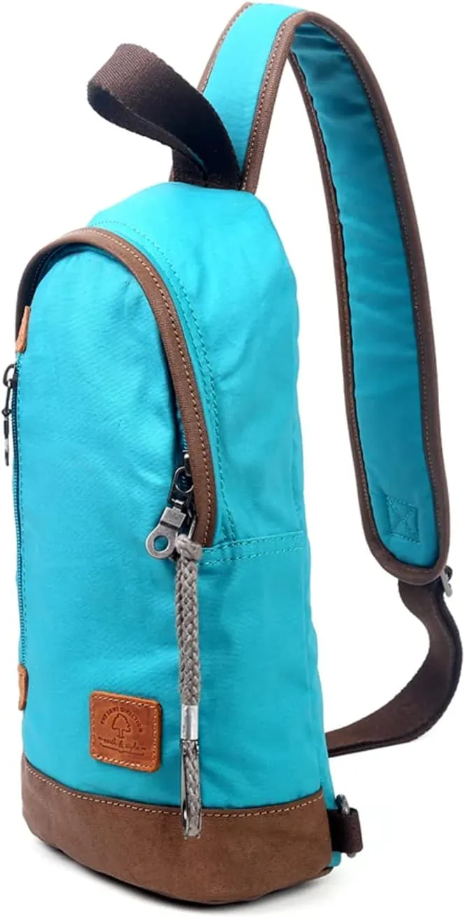TSD Brand Urban Light Sling Bag | Coated Cotton Canvas, Genuine Leather Accents, Retro Design, Adjustable Strap
