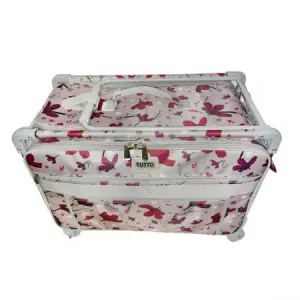 Tutto Large Sewing Machine Trolley Rose Gray with Pink Daisies Gray Frame