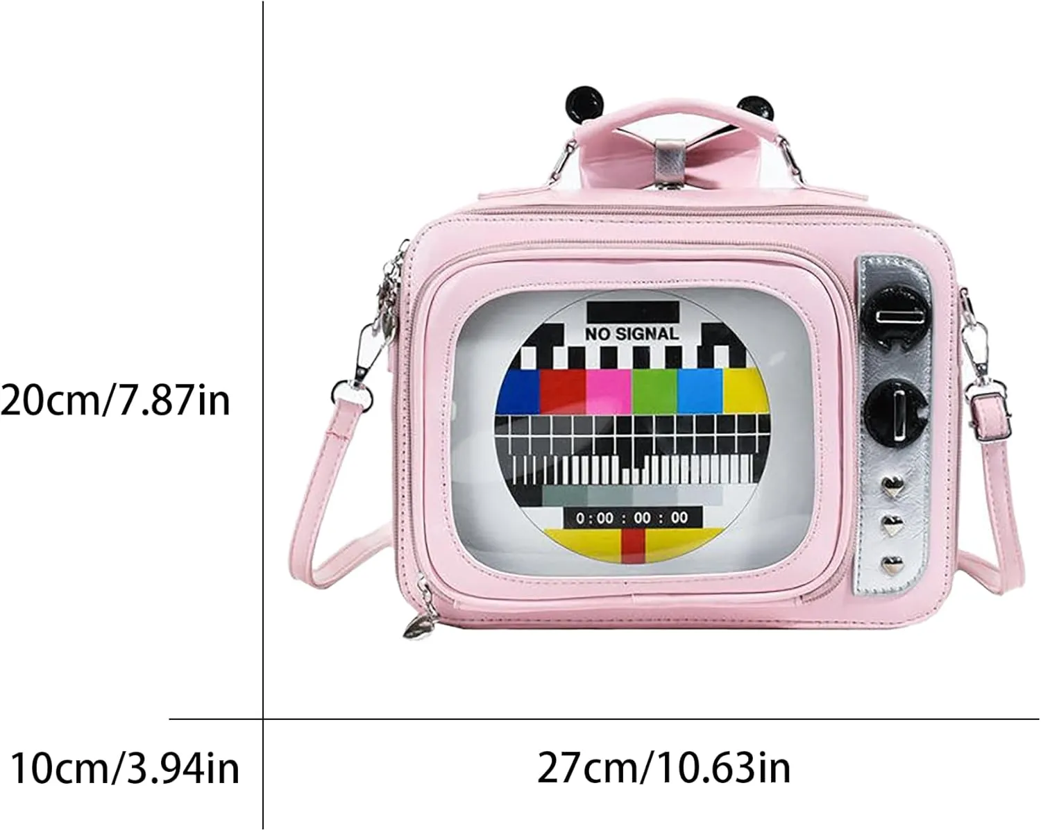 TV shape ita bag Retro Television Shoulder Bag Design for women anime pins display crossbody bag ita backpack with inserts (Pink)