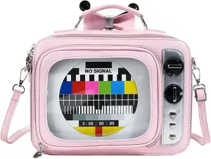 TV shape ita bag Retro Television Shoulder Bag Design for women anime pins display crossbody bag ita backpack with inserts (Pink)