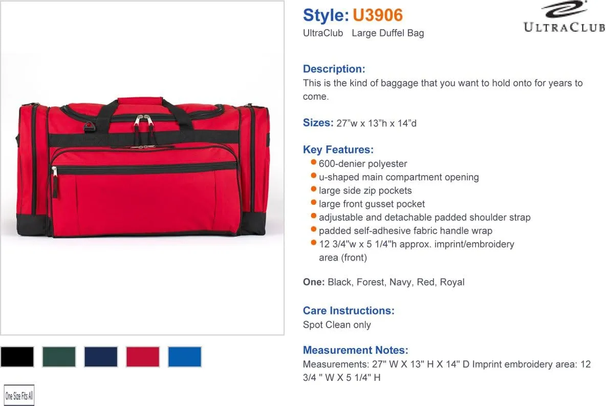 UltraClub U3906 Unisex Large Duffel Bag Navy