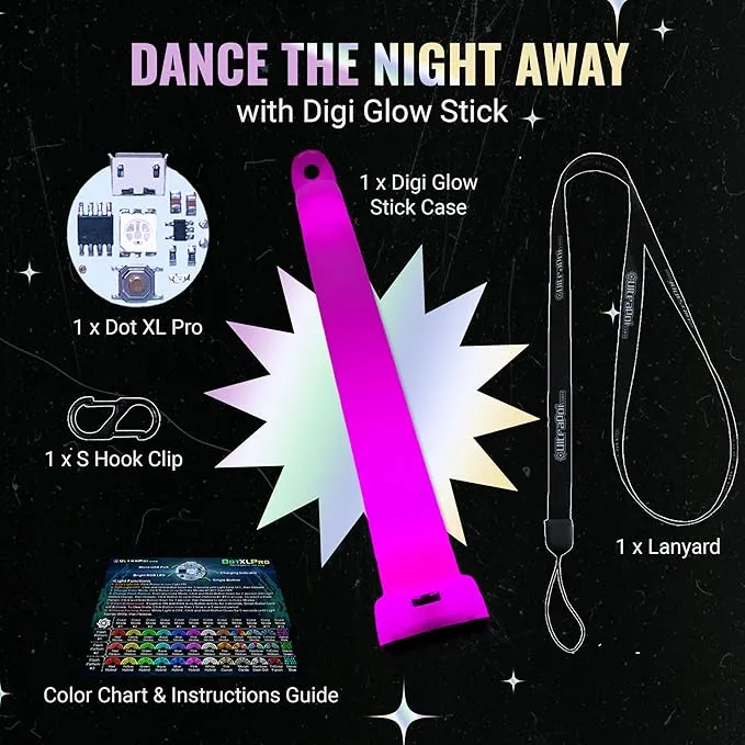 UltraPoi Digi LED Glow Stick - Rechargeable Rainbow Light Stick with S Hook Clip & Lanyard - Customizable & Wearable LED Concert Light Stick for Poi, Rave, Camping, Backpacks, Parties & More