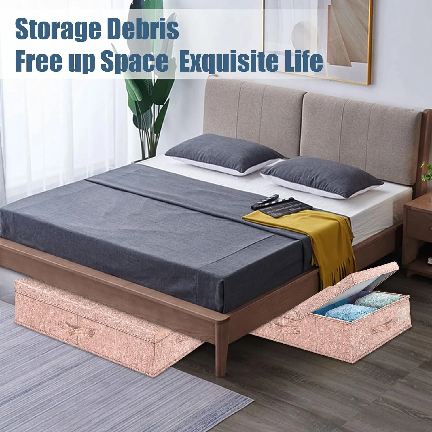Underbed Storage Containers Bin with Lids (Set of 2) Large Under Bed Storage Organizer Box with Handle, Foldable Under the Storage Bags for Organizing Clothes, Shoes, Blankets, Pillows-Pink