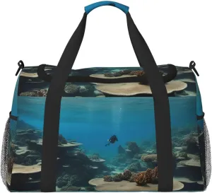 Underwater Ocean View Print Travel Hand Travel Bag Weekender Overnight Carry On Tote Foldable Crossbody Bag