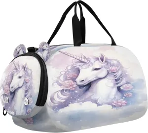 Unicorn Kids Overnight Sports Duffel Bags with Shoe Compartment & Wet Pocket Travel Sport Gym Bag for Girls Boys