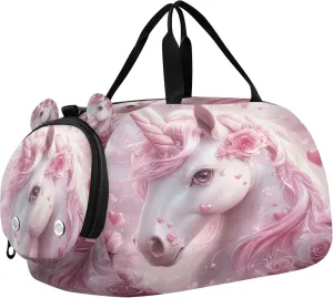 Unicorn Kids Overnight Sports Duffel Bags with Shoe Compartment & Wet Pocket Travel Sport Gym Bag for Girls Boys