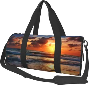 UNIOND Travel Duffle Bag Lightweight Sports Gym Bag for Men Women Foldable Carry on Weekender Overnight Bag Beach Sunrise Canvas Sport Duffel Bag for Yoga Business Trip, Black