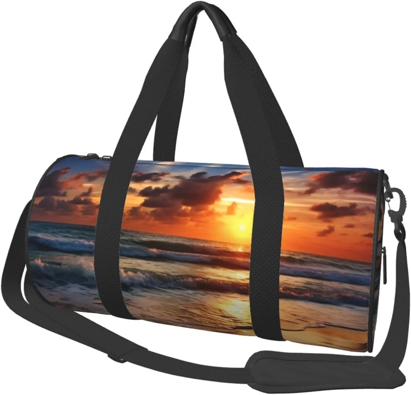 UNIOND Travel Duffle Bag Lightweight Sports Gym Bag for Men Women Foldable Carry on Weekender Overnight Bag Beach Sunrise Canvas Sport Duffel Bag for Yoga Business Trip, Black