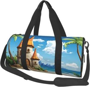UNIOND Travel Duffle Bag Lightweight Sports Gym Bag for Men Women Foldable Carry on Weekender Overnight Bag Cartoon Beach Sand House Canvas Sport Duffel Bag for Yoga Business Trip, Black