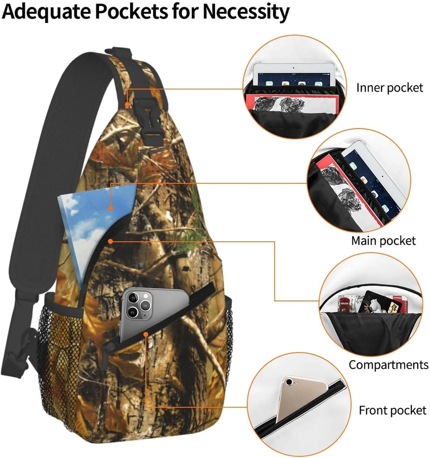 Unisex Sling Bag Crossbody Backpack for Women Men Chest Shoulder Daypack Trendy for Hiking Travel Gym Sport (for Hunting Camo)