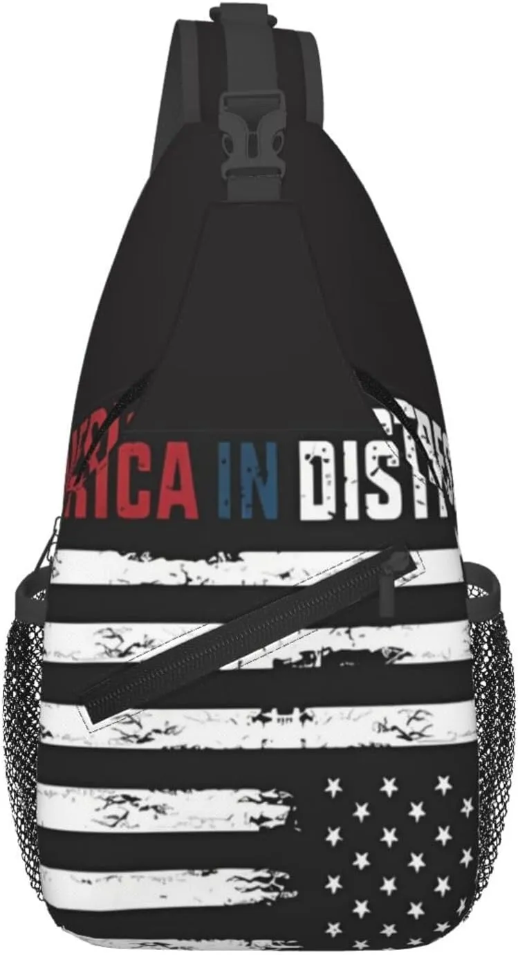 Upside Down American America In Distress Small Crossbody Backpack Sling Bag For Men Women Mini One Shoulder Chest Bags Gym Sport Travel Hiking Daypack