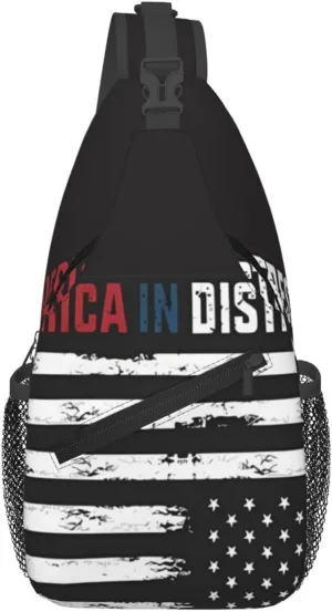 Upside Down American America In Distress Small Crossbody Backpack Sling Bag For Men Women Mini One Shoulder Chest Bags Gym Sport Travel Hiking Daypack