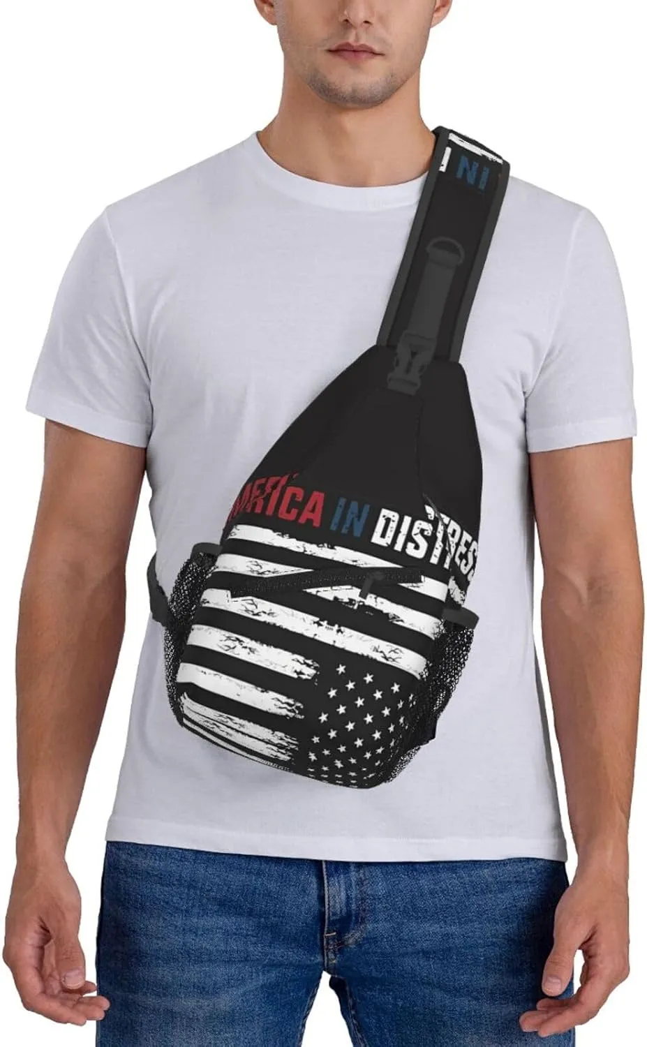 Upside Down American America In Distress Small Crossbody Backpack Sling Bag For Men Women Mini One Shoulder Chest Bags Gym Sport Travel Hiking Daypack