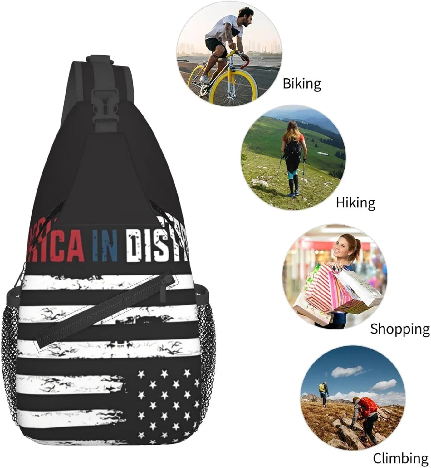 Upside Down American America In Distress Small Crossbody Backpack Sling Bag For Men Women Mini One Shoulder Chest Bags Gym Sport Travel Hiking Daypack