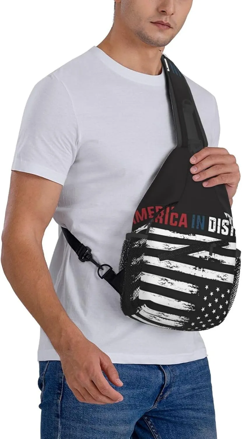 Upside Down American America In Distress Small Crossbody Backpack Sling Bag For Men Women Mini One Shoulder Chest Bags Gym Sport Travel Hiking Daypack