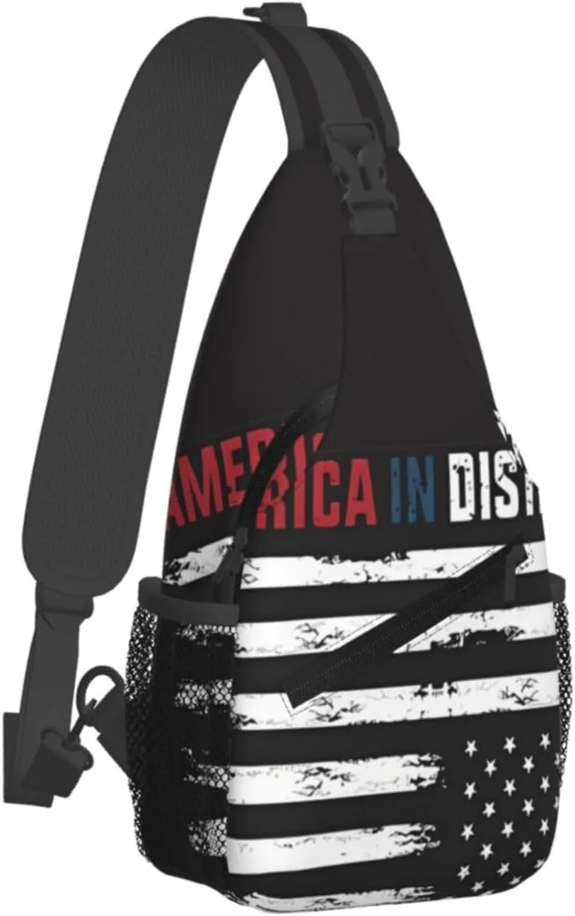 Upside Down American America In Distress Small Crossbody Backpack Sling Bag For Men Women Mini One Shoulder Chest Bags Gym Sport Travel Hiking Daypack