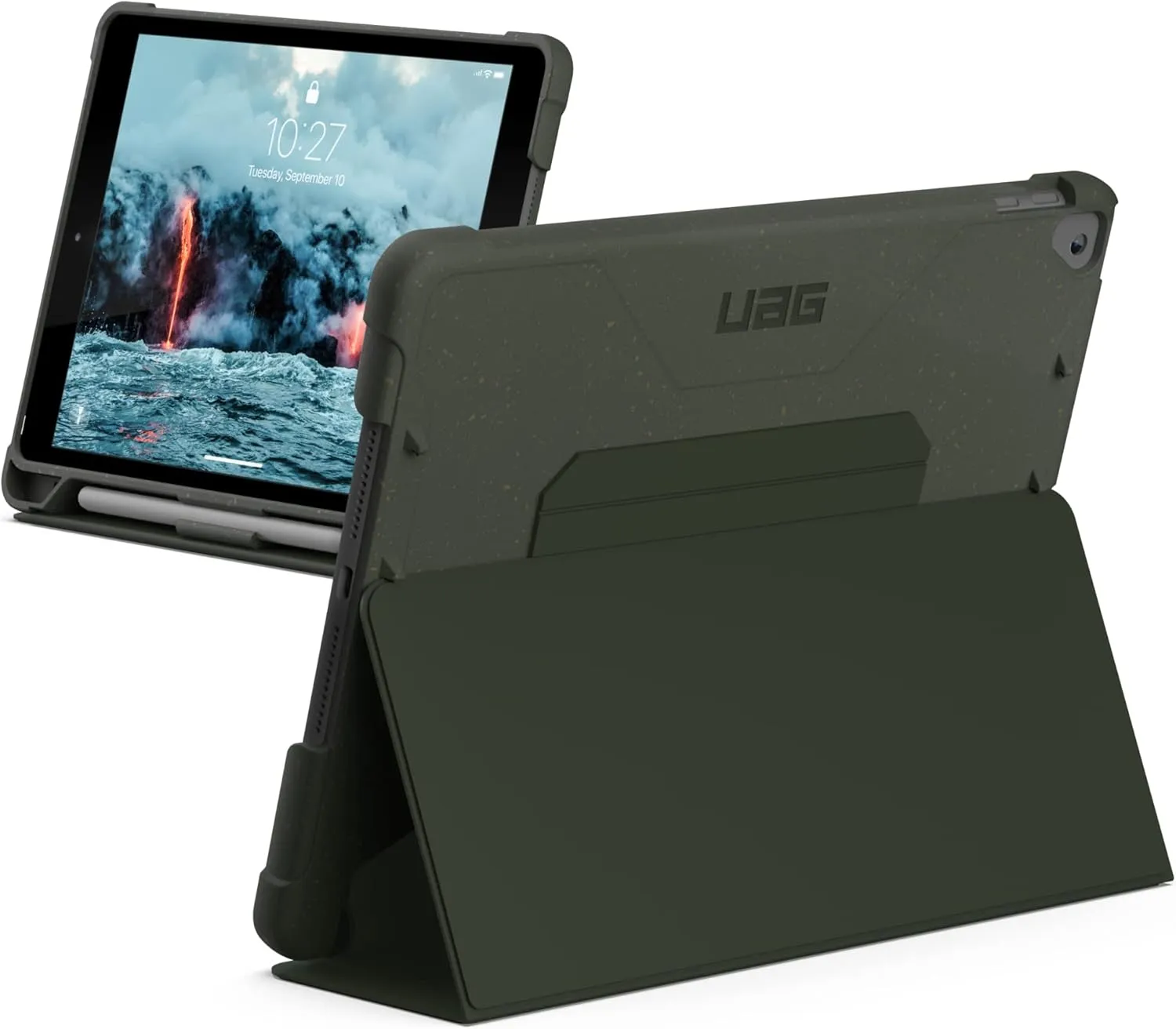 URBAN ARMOR GEAR UAG Designed for iPad 10.2 inch 9th Generation 2021 & iPad 8th Generation 2020 Case Green Olive Rugged Multi Angle Stand Folio Pencil Holder Biodegradable Outback Protective Cover