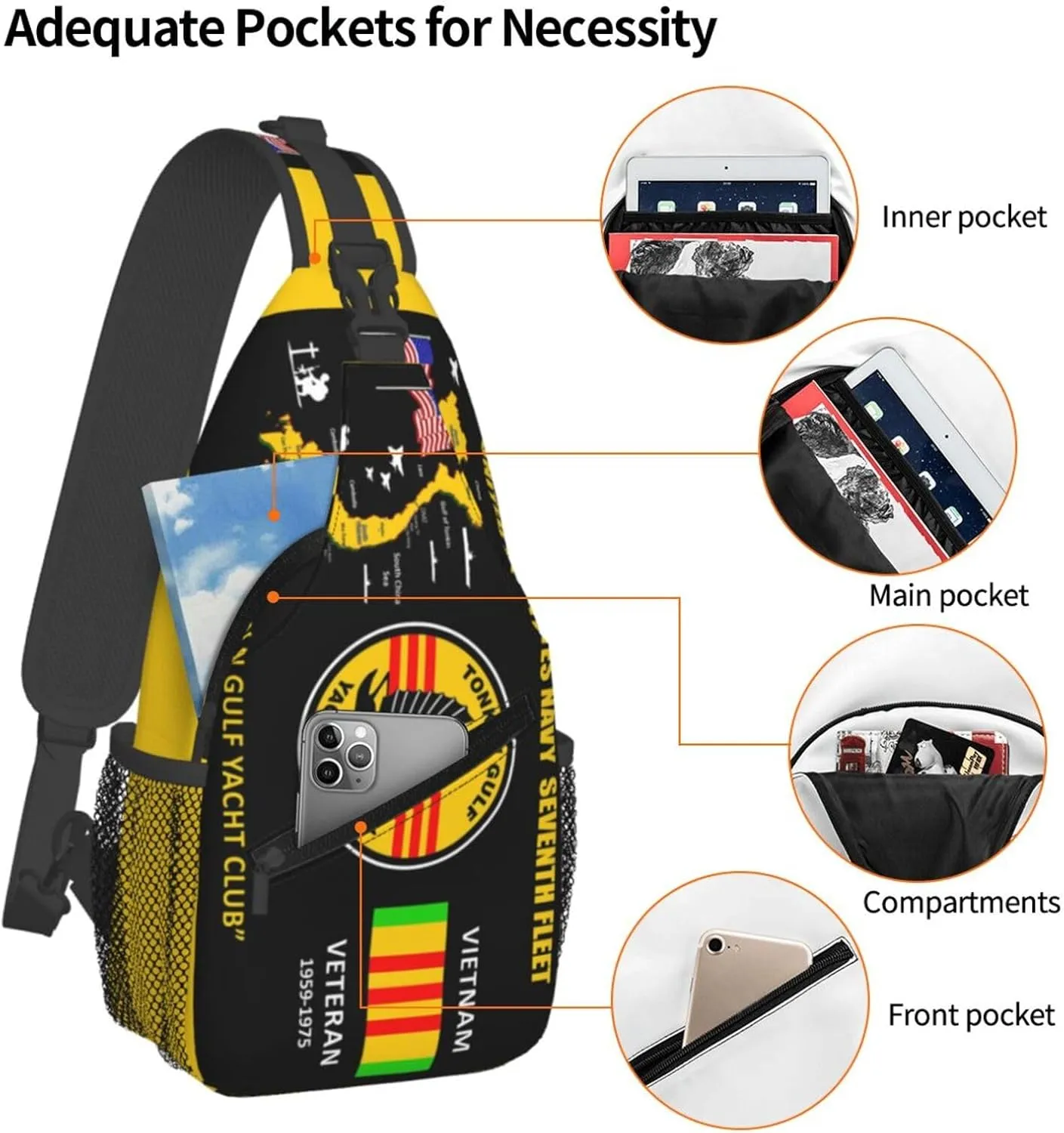 U.S. Na-Vy Tonkin Gulf Yacht Club Vietnam Veteran Crossbody Backpack Dachshunds Dog Chest Bag Lightweight One Strap Backpack Multipurpose Travel Hiking For Men Women