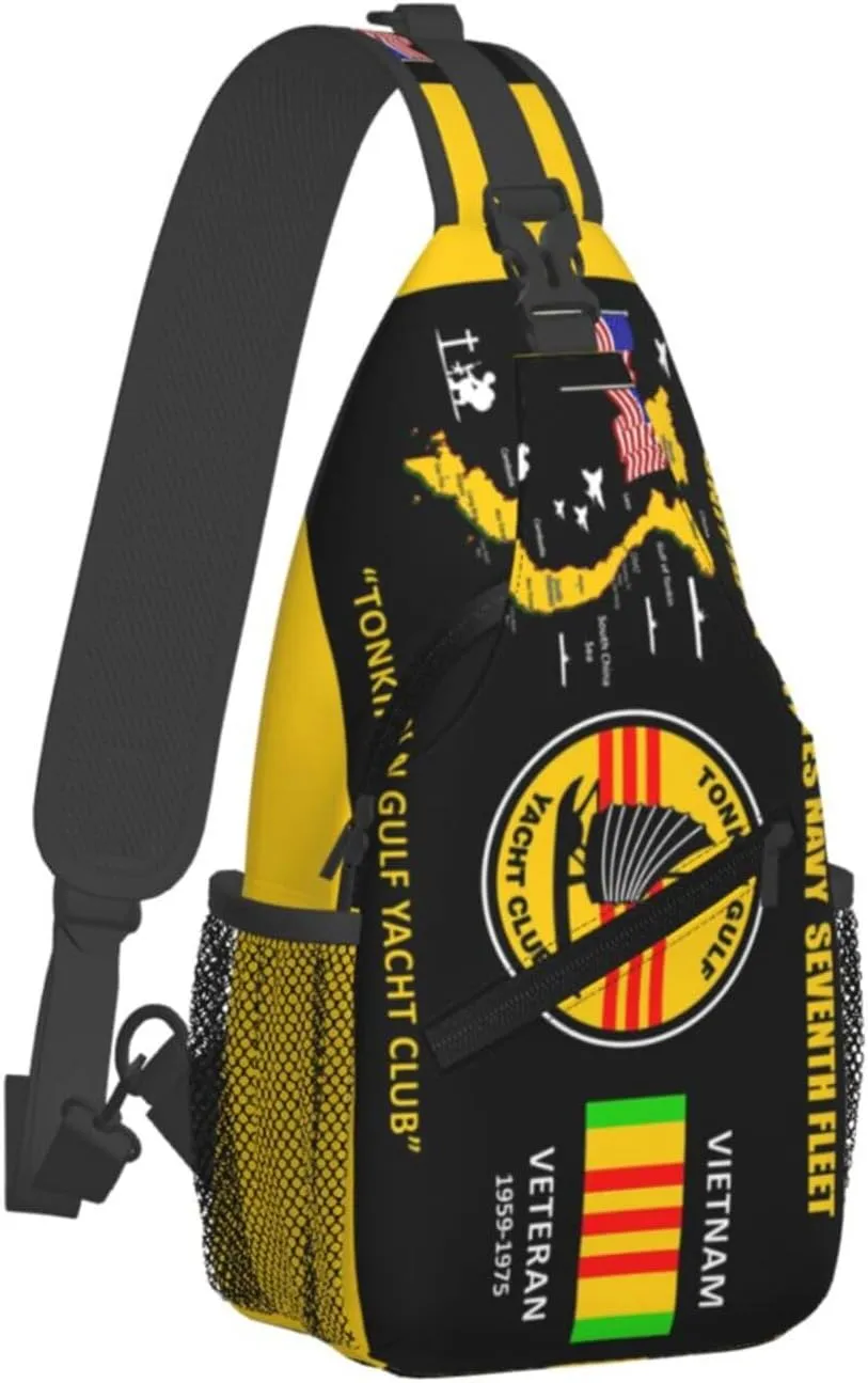 U.S. Na-Vy Tonkin Gulf Yacht Club Vietnam Veteran Crossbody Backpack Dachshunds Dog Chest Bag Lightweight One Strap Backpack Multipurpose Travel Hiking For Men Women