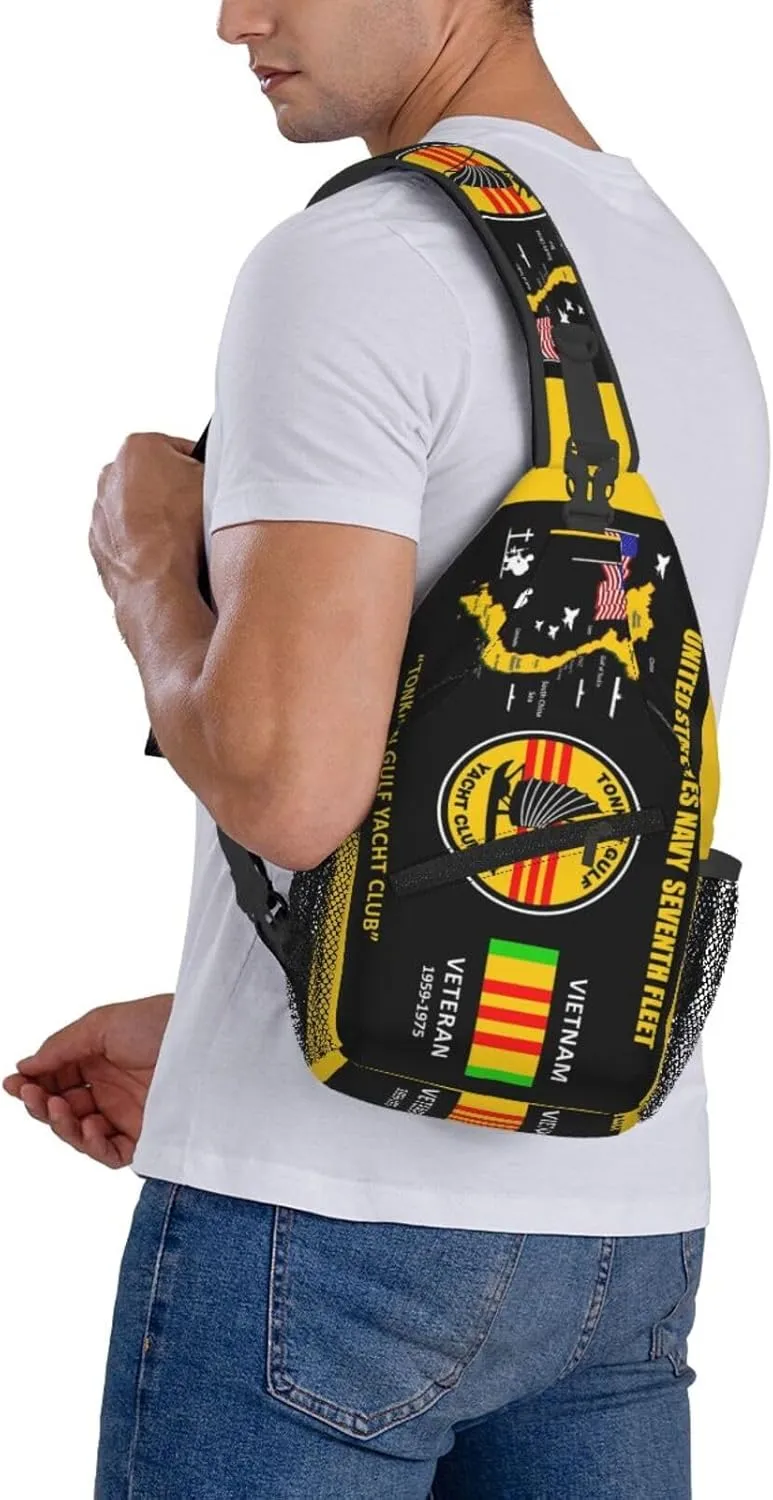 U.S. Na-Vy Tonkin Gulf Yacht Club Vietnam Veteran Crossbody Backpack Dachshunds Dog Chest Bag Lightweight One Strap Backpack Multipurpose Travel Hiking For Men Women