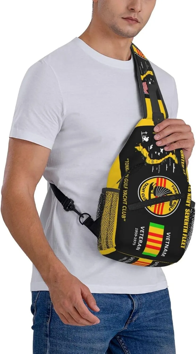 U.S. Na-Vy Tonkin Gulf Yacht Club Vietnam Veteran Crossbody Backpack Dachshunds Dog Chest Bag Lightweight One Strap Backpack Multipurpose Travel Hiking For Men Women