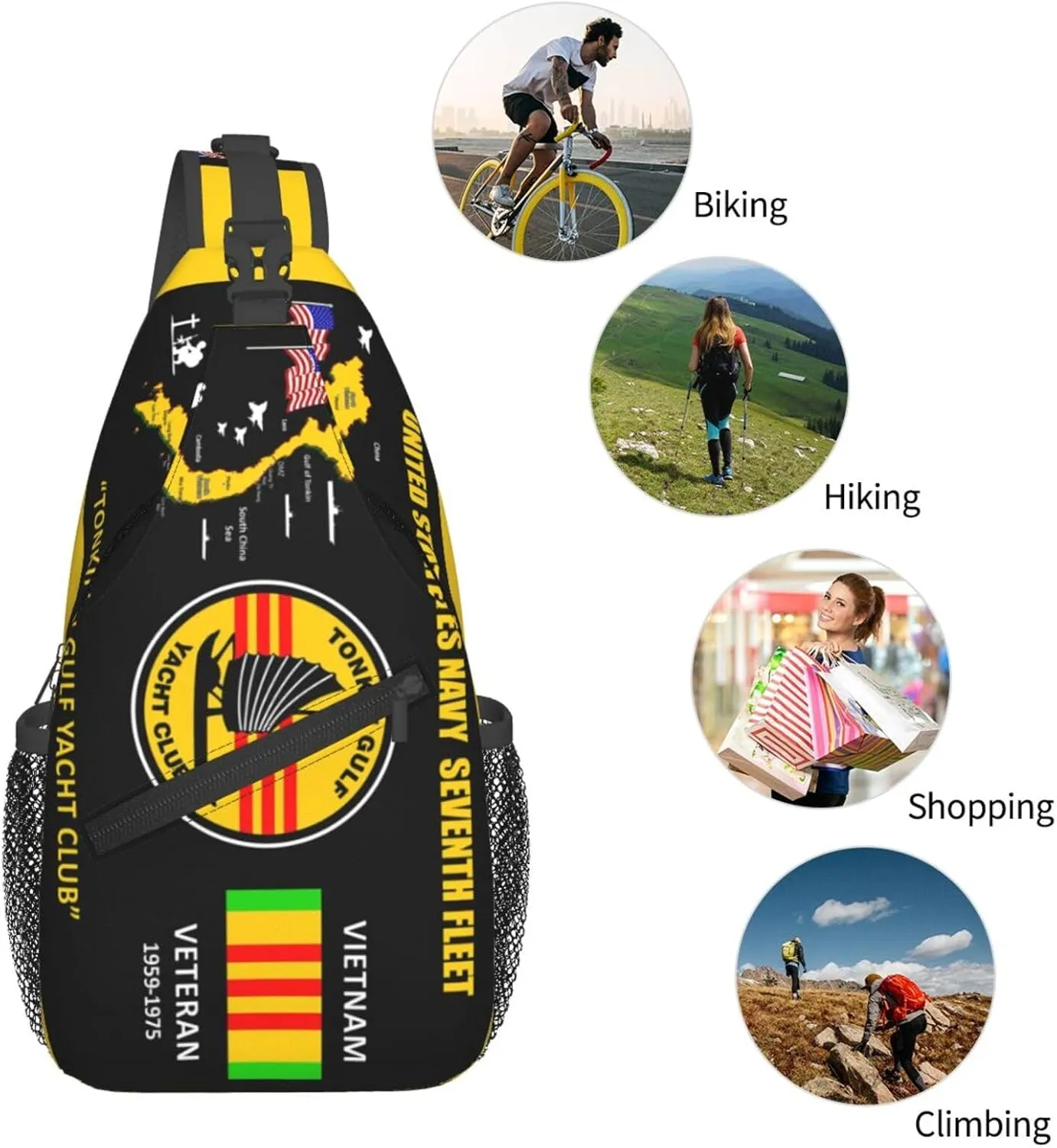 U.S. Na-Vy Tonkin Gulf Yacht Club Vietnam Veteran Crossbody Backpack Dachshunds Dog Chest Bag Lightweight One Strap Backpack Multipurpose Travel Hiking For Men Women