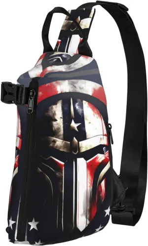 Usa Flag American Spartan Print Crossbody Backpack Casual Adjustable Bag Multifunctional Sling Backpack