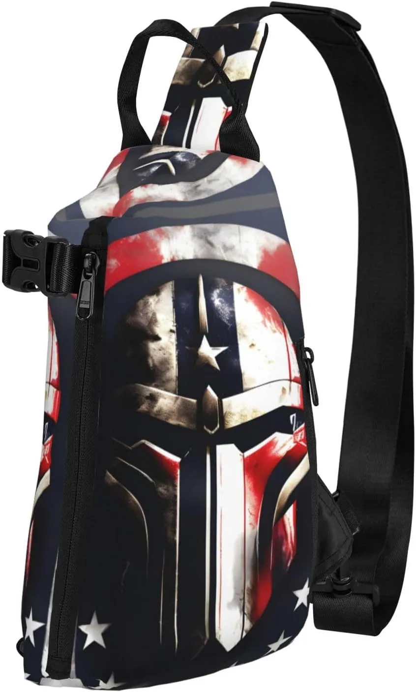 Usa Flag American Spartan Print Crossbody Backpack Casual Adjustable Bag Multifunctional Sling Backpack