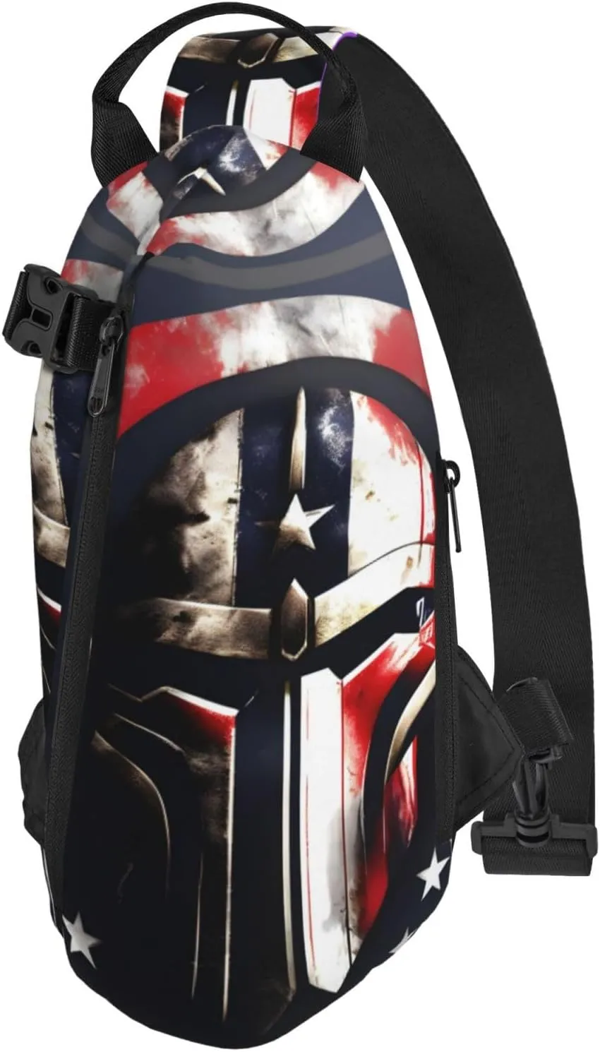 Usa Flag American Spartan Print Crossbody Backpack Casual Adjustable Bag Multifunctional Sling Backpack