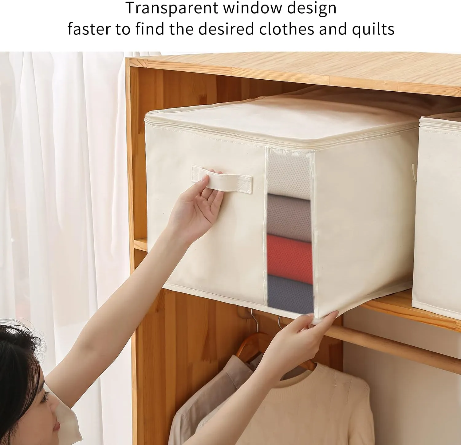 Vailando 4 Pack Large Canvas Comforter Storage Bags Closet Organizer for Clothes Sweater Clothes Organizer with Dual Zipper Three Carrying Handles for Blanket Closet Storage Container