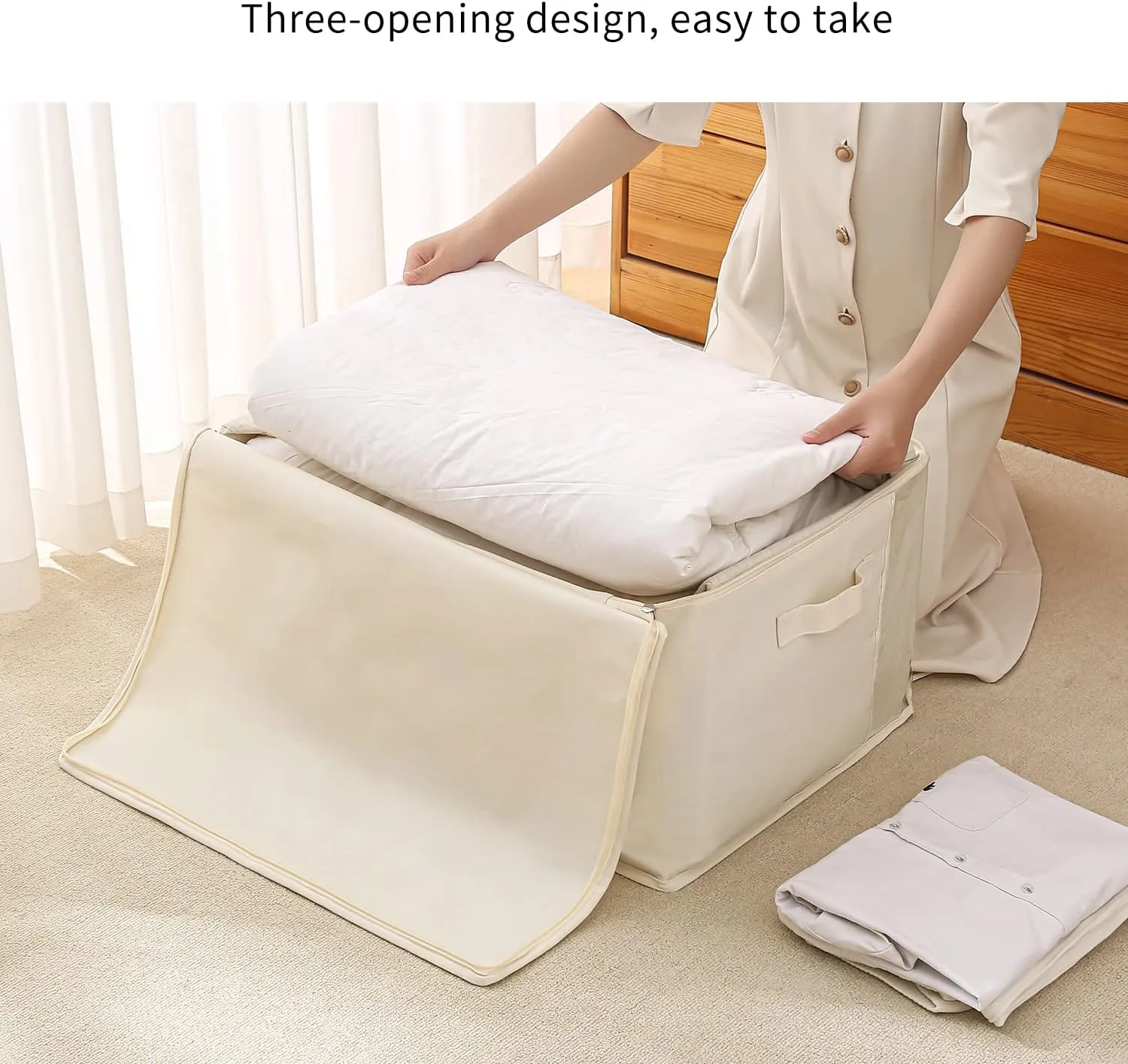 Vailando 4 Pack Large Canvas Comforter Storage Bags Closet Organizer for Clothes Sweater Clothes Organizer with Dual Zipper Three Carrying Handles for Blanket Closet Storage Container