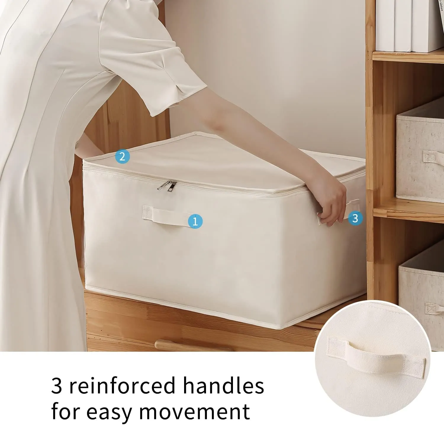 Vailando 4 Pack Large Canvas Comforter Storage Bags Closet Organizer for Clothes Sweater Clothes Organizer with Dual Zipper Three Carrying Handles for Blanket Closet Storage Container