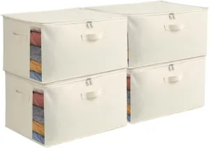 Vailando 4 Pack Large Canvas Comforter Storage Bags Closet Organizer for Clothes Sweater Clothes Organizer with Dual Zipper Three Carrying Handles for Blanket Closet Storage Container