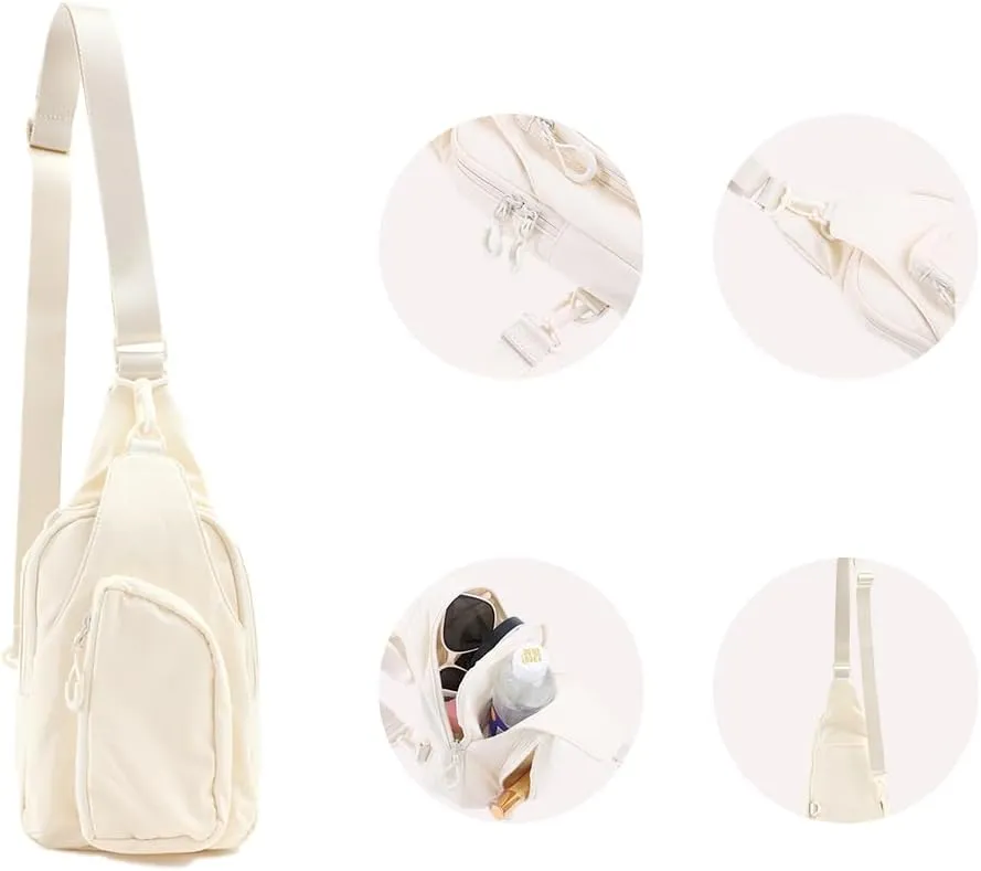 VAKAER Small Sling Bag for Women, Small Crossbody Bags with Adjustable Strap,Lightweight Casual Daypack Backpacks for Travel Hiking (Ivory)