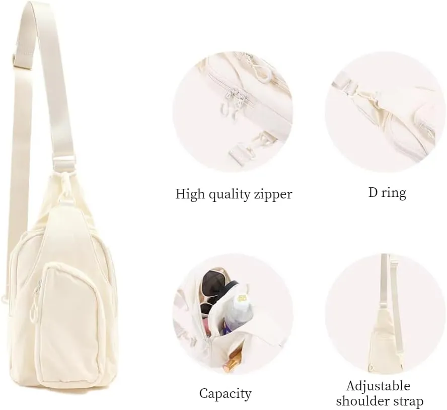 VAKAER Small Sling Bag for Women, Small Crossbody Bags with Adjustable Strap,Lightweight Casual Daypack Backpacks for Travel Hiking (Ivory)