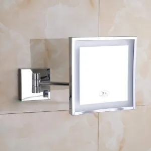 Vanity Mirror with LED Light Wall Makeup Mirror Magnifying Mirrors 3X ??8 inches Square Cosmetic Mirror Shaving Mirrors decuado Gold Powered by Plug
