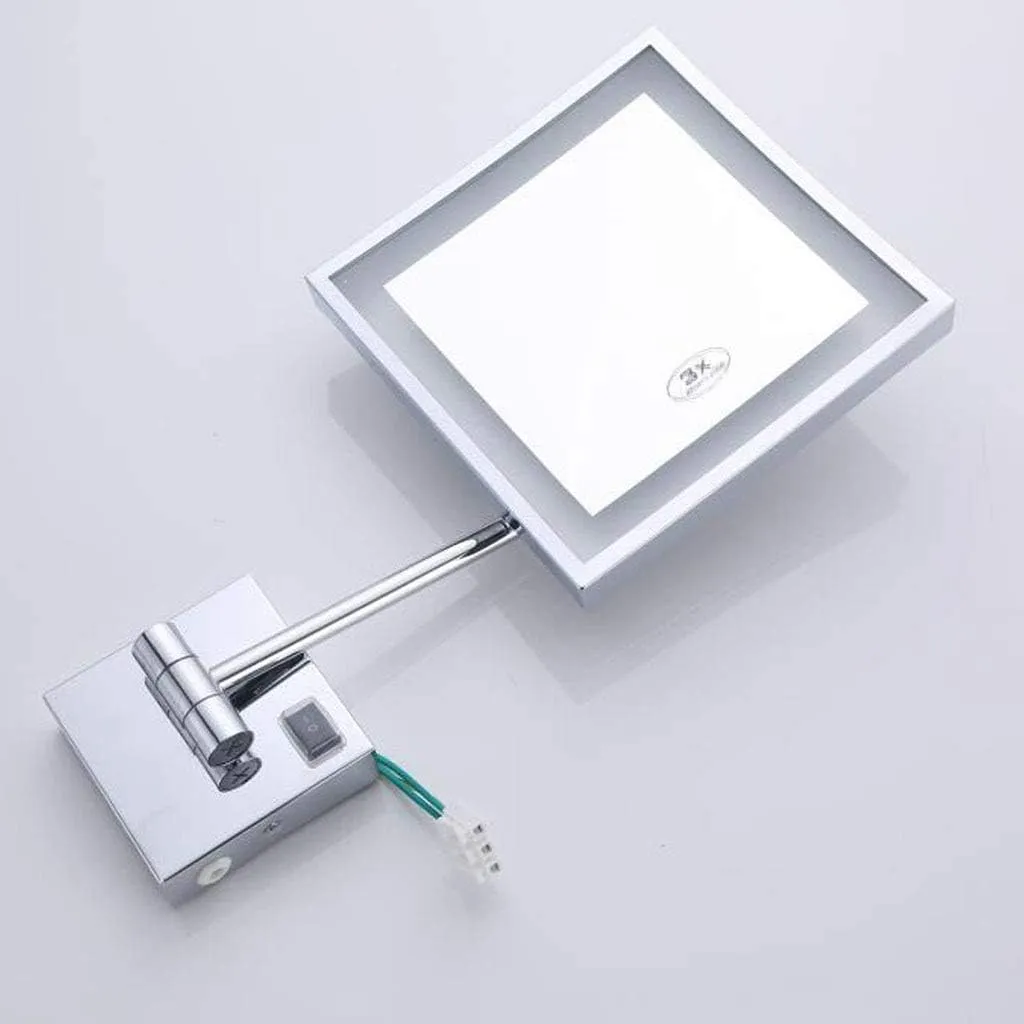 Vanity Mirror with LED Light Wall Makeup Mirror Magnifying Mirrors 3X ??8 inches Square Cosmetic Mirror Shaving Mirrors decuado Gold Powered by Plug