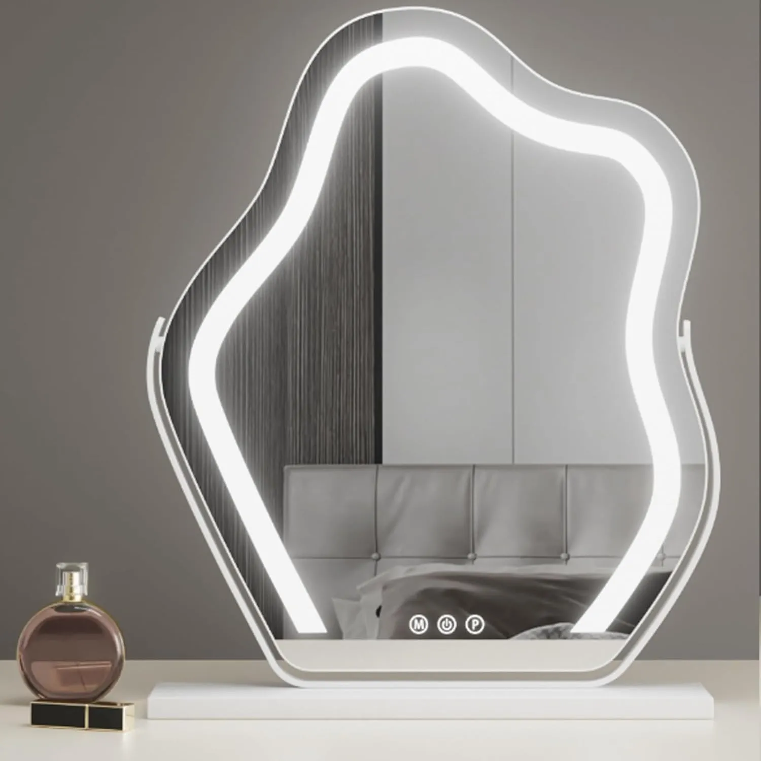 Vanity Mirror with Lights, 30×43cm LED Makeup Mirror, Lighted Makeup Mirror with Lights, Smart Touch Control Dimmable 3 Modes Light, Tabletop Cosmetic Makeup Mirror(White,30x43cm)