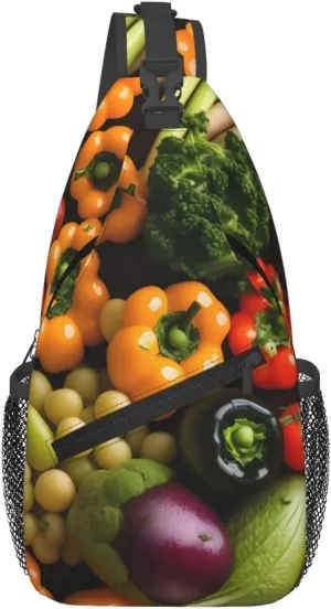 Variety Fresh Vegetables Fruits Print Sling Bag Crossbody Travel Hiking Chest Backpack Shoulder Daypack For Women Men