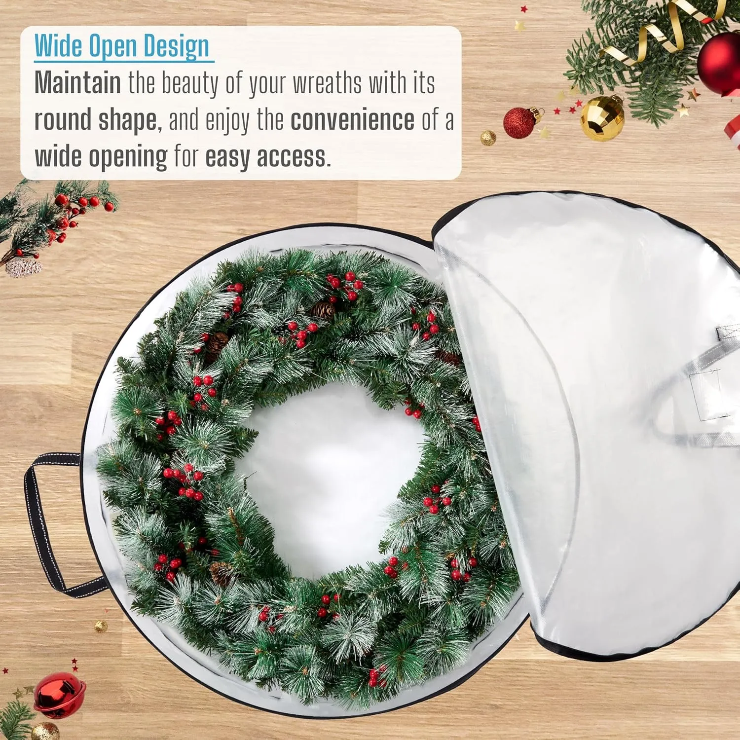 VENO 4 Pack Front Door Wreath Storage Container For Spring, Summer - 36 Inch Clear Wreath Bag, Christmas Garland Decoration Organizers with Zipper and Durable Handles (Clear, 36"-4 Pack)