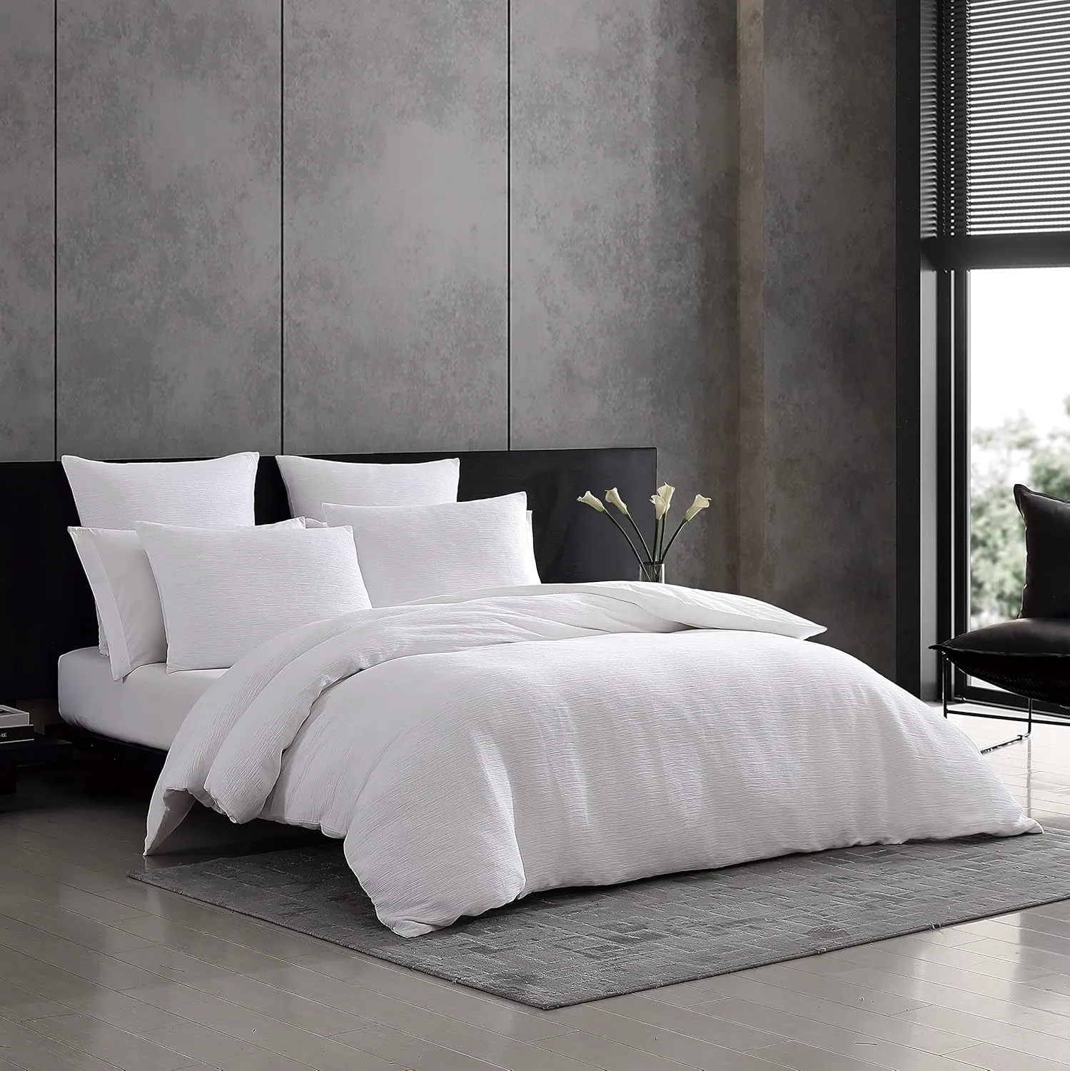 Vera Wang - Euro Sham Set, Luxury Cotton Shams with Hidden Zipper Closure, Stylish Textured Bedding Set (Textured Pleats White, 2 Piece)