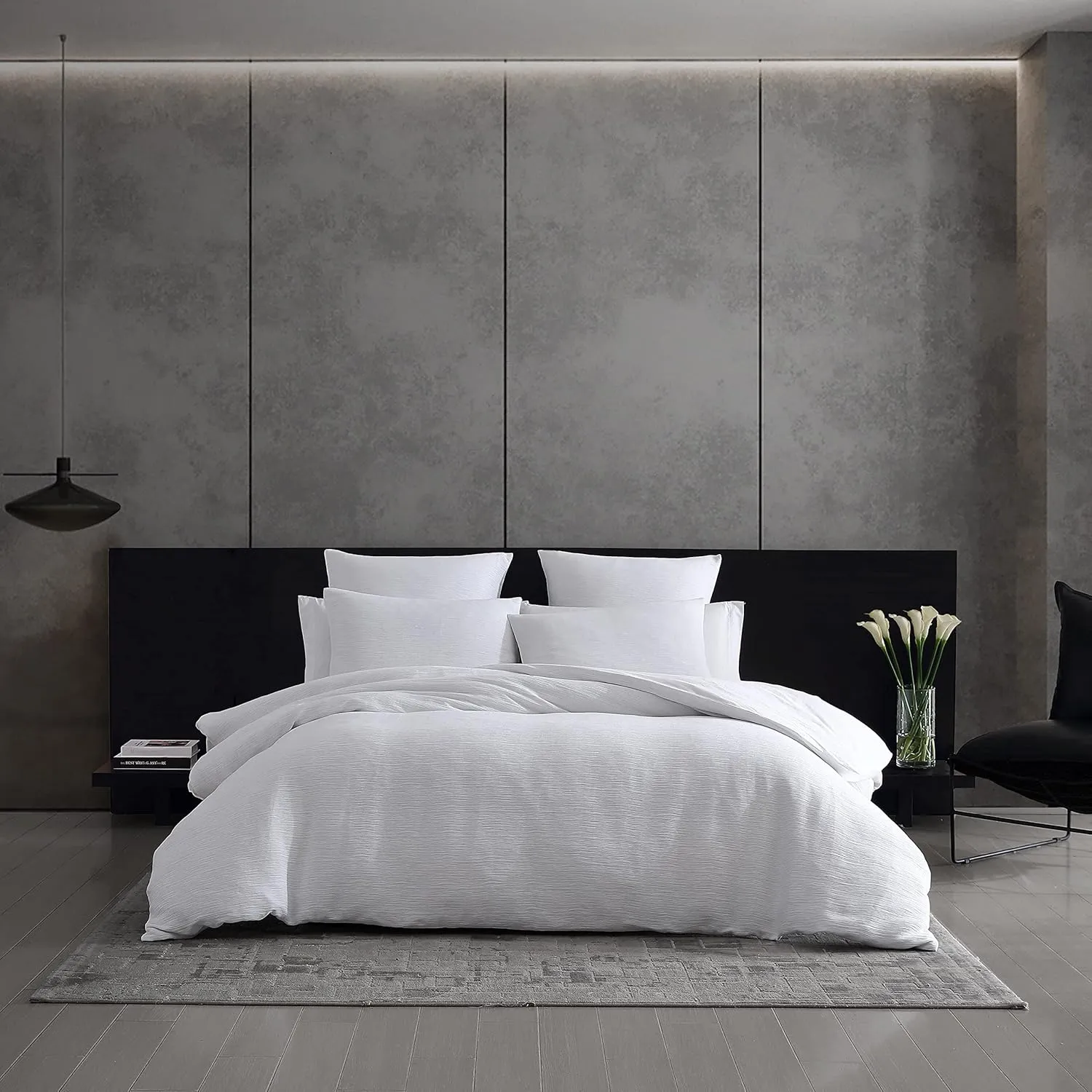 Vera Wang - Euro Sham Set, Luxury Cotton Shams with Hidden Zipper Closure, Stylish Textured Bedding Set (Textured Pleats White, 2 Piece)