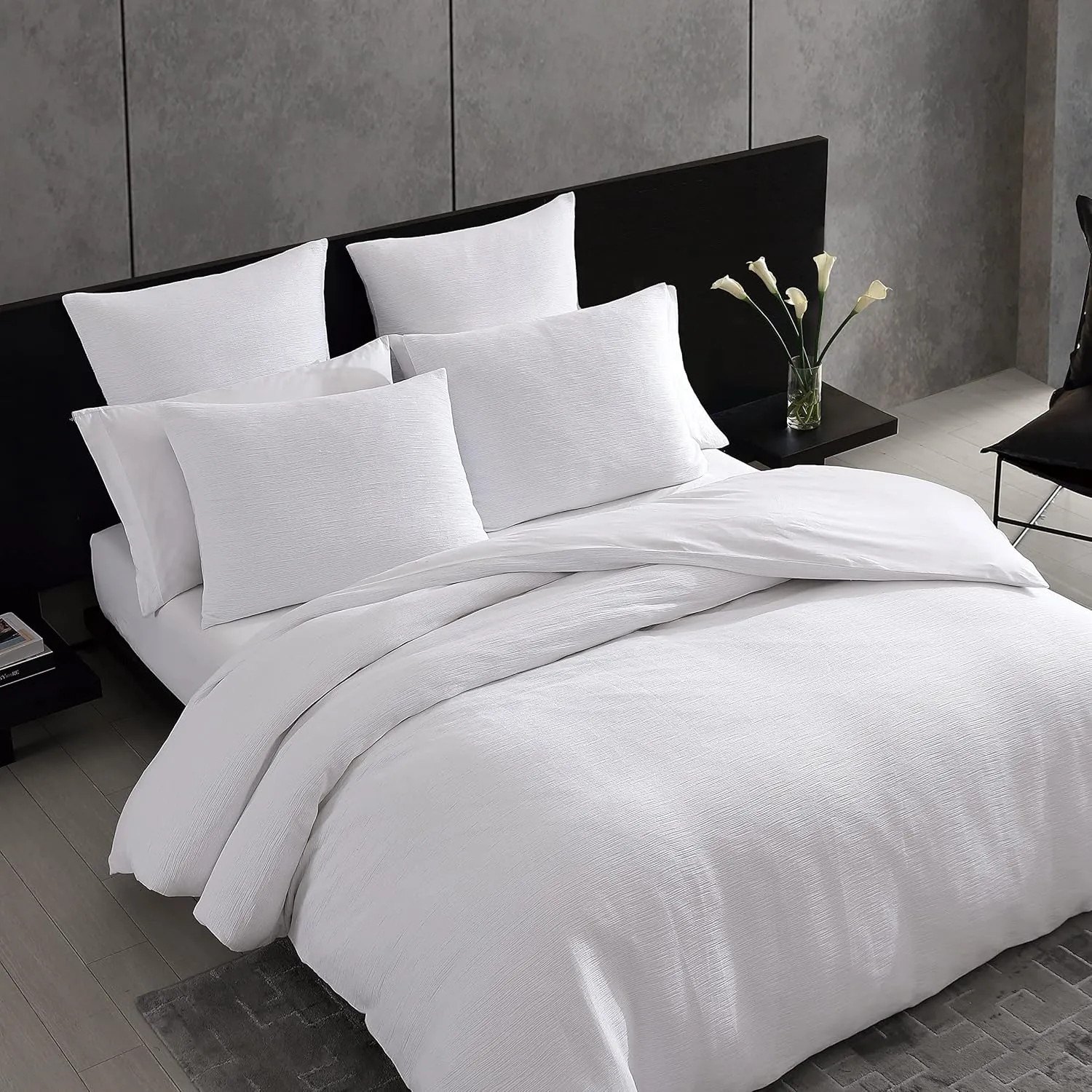 Vera Wang - Euro Sham Set, Luxury Cotton Shams with Hidden Zipper Closure, Stylish Textured Bedding Set (Textured Pleats White, 2 Piece)